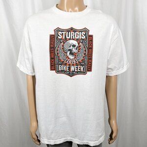 Hot Leathers Men's XL White Orange 2016 Sturgis Bike Week Skull Graphic T-Shirt